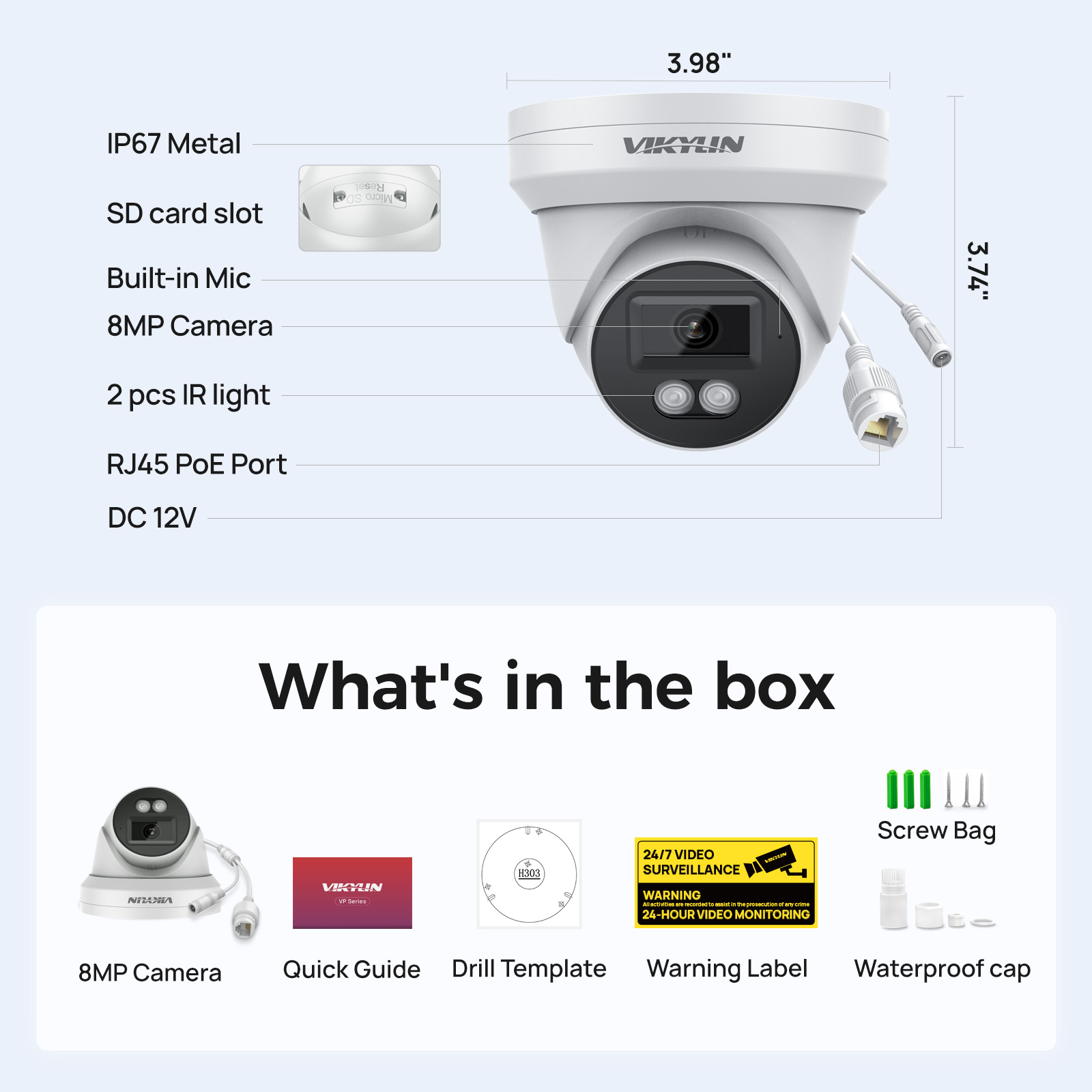 Outdoor Lighting No Electricity - Kamera bezpieczeństwa VIKYLIN 8MP HD IP